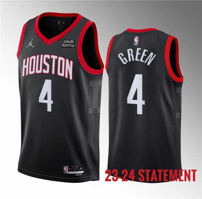 Men's Houston Rockets #4 Jalen Green Black 2023 Statement Edition Stitched Basketball Jersey Dzhi
